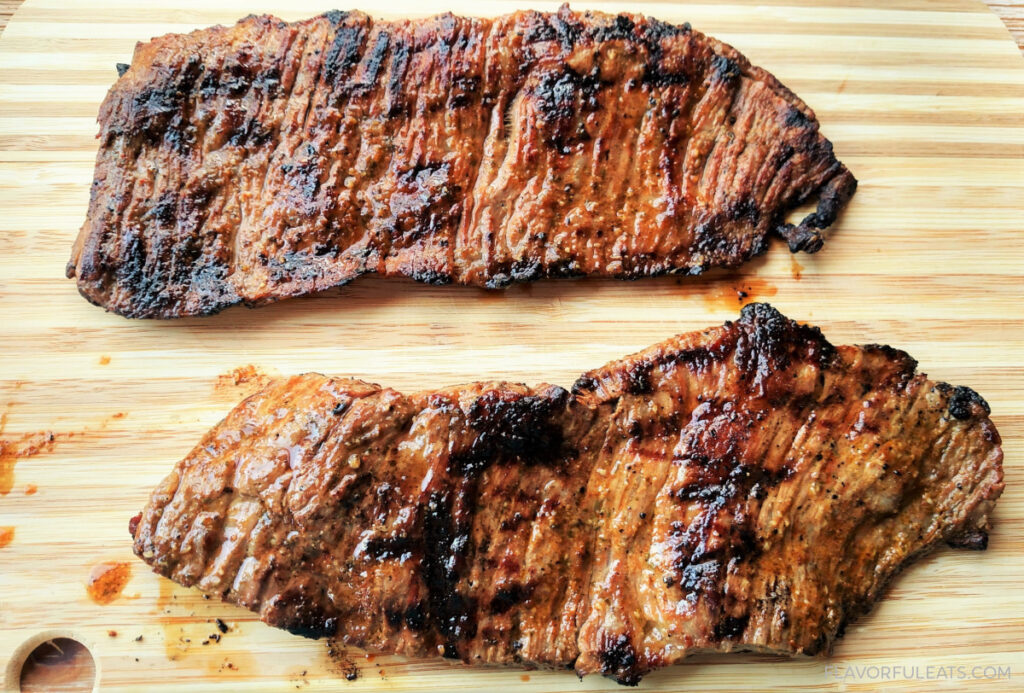 The Best Carne Asada on a cutting board before being sliced