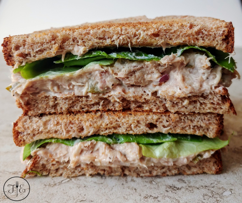 Dill Pickle Tuna Salad in a sandwich with lettuce
