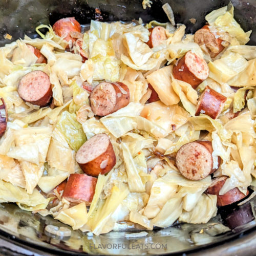 Slow Cooker Smoked Sausage & Cabbage after it's done cooking.